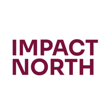 "Impact North" in deep burgundy bold text, on a white background